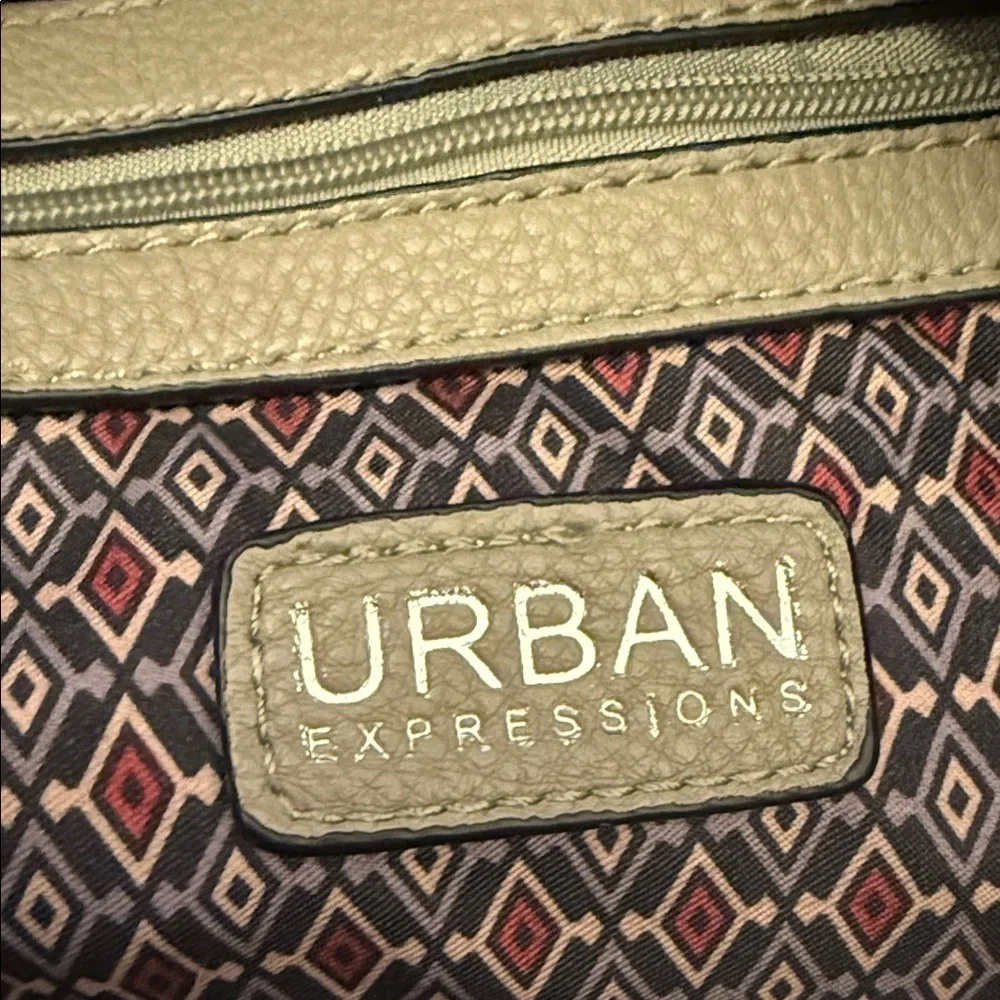 Urban Expressions Gray  Bag with Turquoise & Black Studs & Embroided Strap